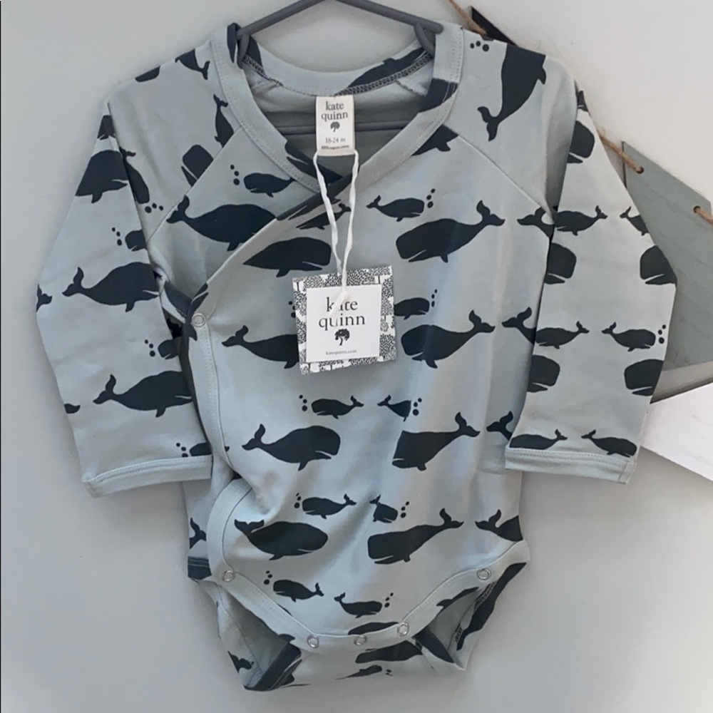 kate quinn Light Blue and Dark Blue Whale Print One-Piece Bodysuit